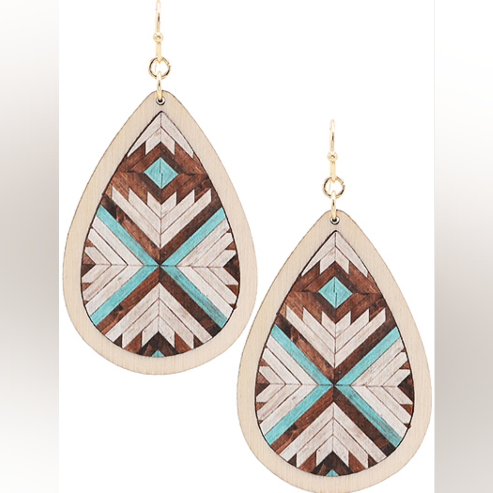 Wildflowers Teardrop Earrings with Turquoise and Brown Accents